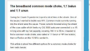Broadband common mode choke balun