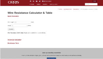 Wire resistance calculator & table