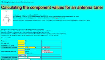 Calculating the component values for an antenna tuner