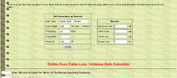 Types of Coax Cable and Line Loss Calculator