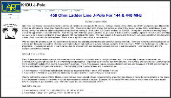 450 Ohm Ladder Line J-Pole For 144 & 440 MHz