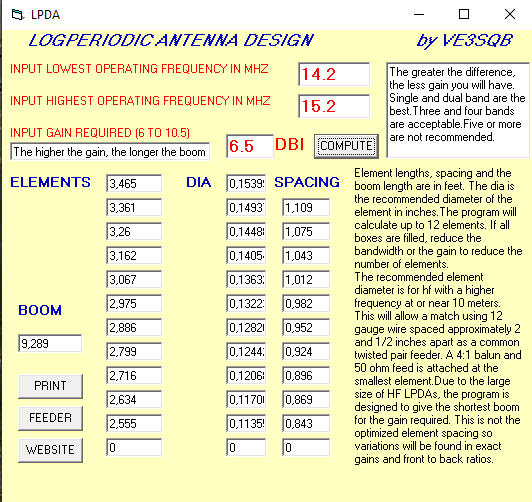 Antenna Log Periodic Calculation